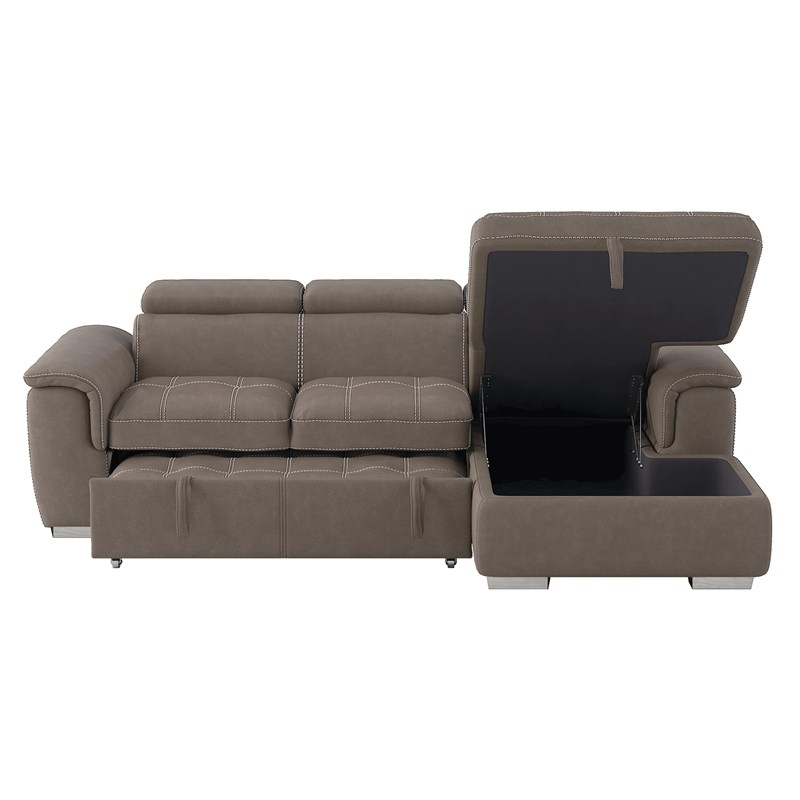 Lexicon Ferriday Microfiber Sectional Sofa with Pull Out Bed in Taupe Homesquare