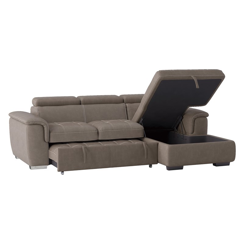 Lexicon Ferriday Microfiber Sectional Sofa with Pull Out Bed in Taupe Homesquare