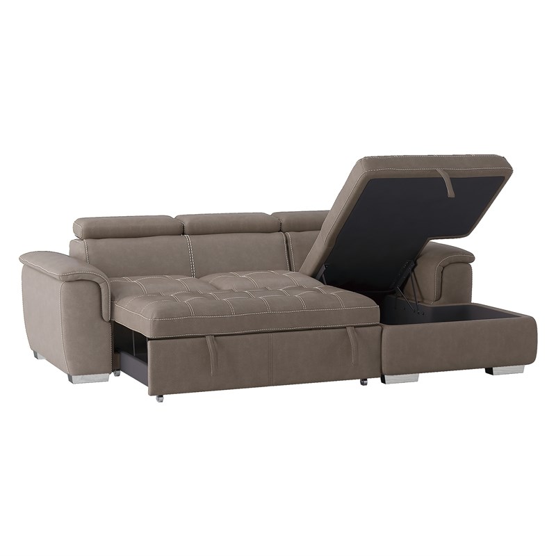 Lexicon Ferriday Microfiber Sectional Sofa with Pull Out Bed in Taupe Homesquare
