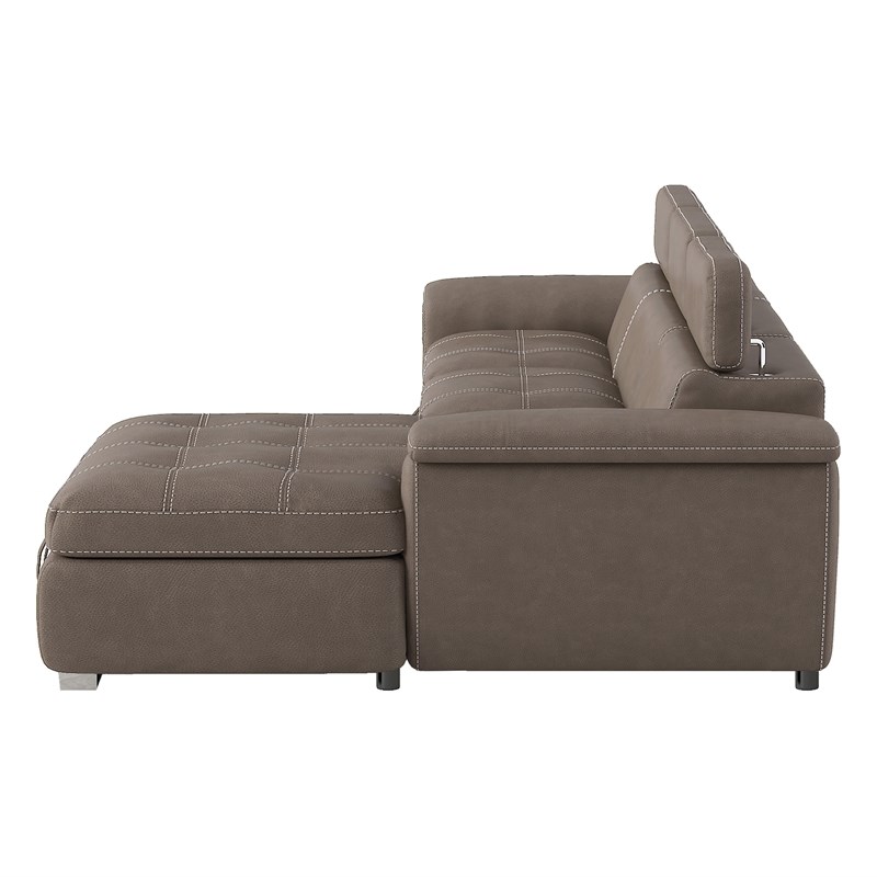 Lexicon Ferriday Microfiber Sectional Sofa with Pull Out Bed in Taupe Homesquare