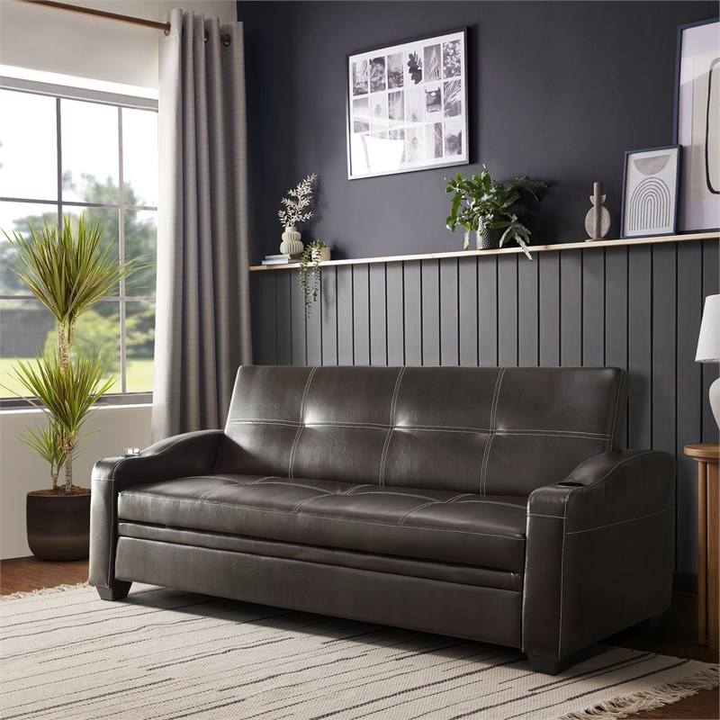 Lexicon Caffery Contemporary Faux Leather Click-clack Sleeper Sofa In ...