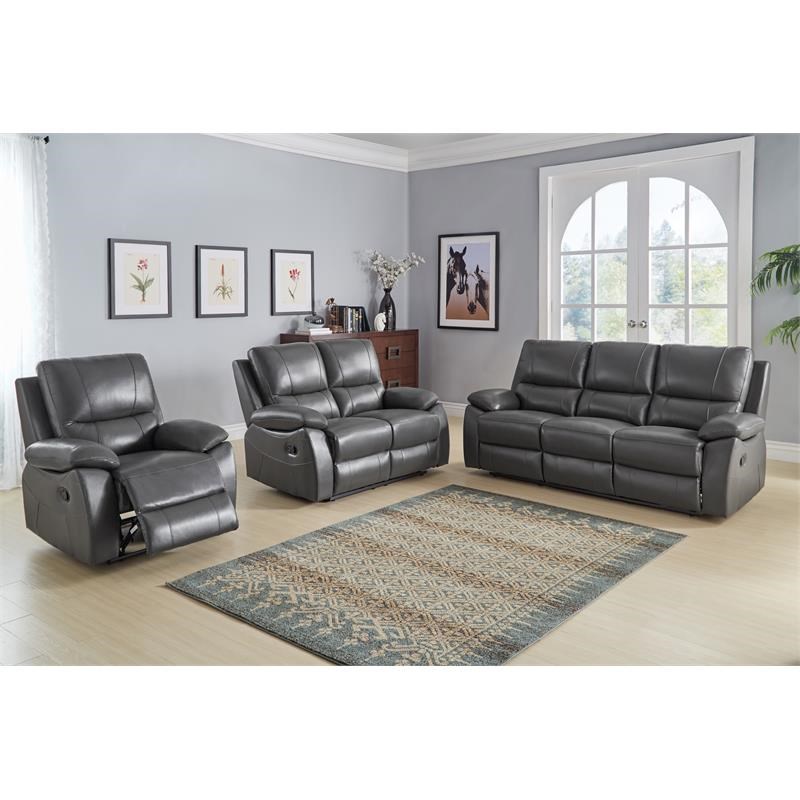 Lexicon Greeley Modern Leather Double Reclining Sofa in Gray