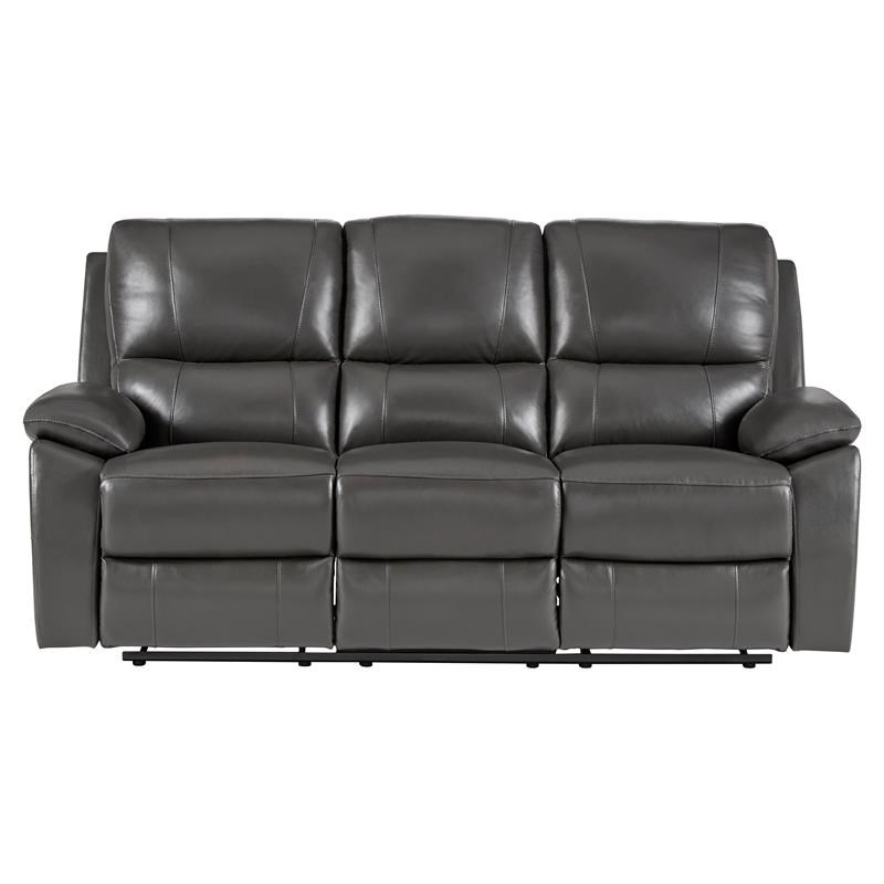 Lexicon Greeley Modern Leather Double Reclining Sofa in Gray