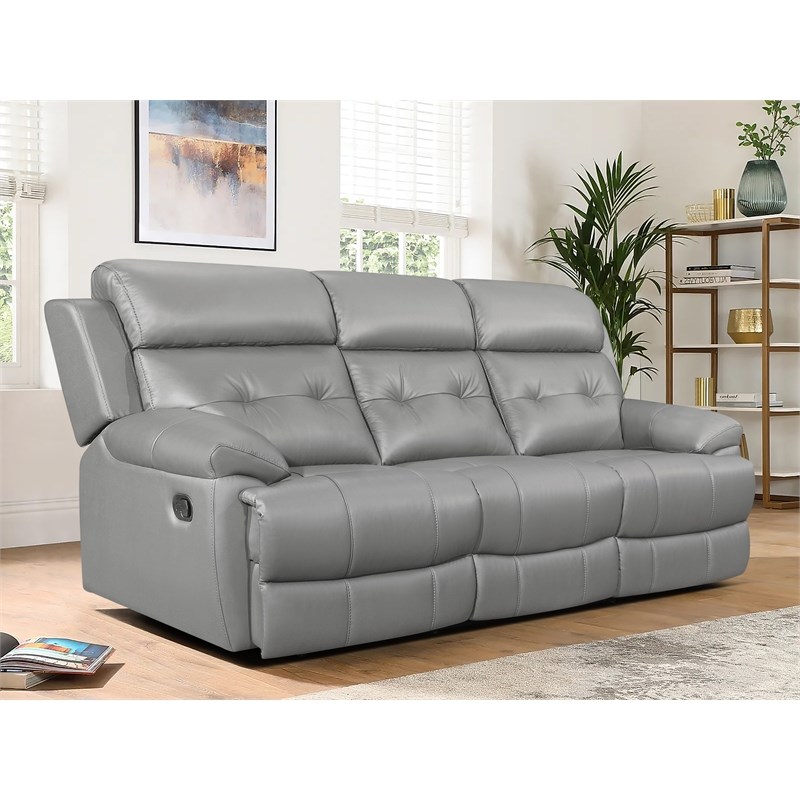 Lexicon Lambent Modern Leather Double Reclining Sofa in Gray
