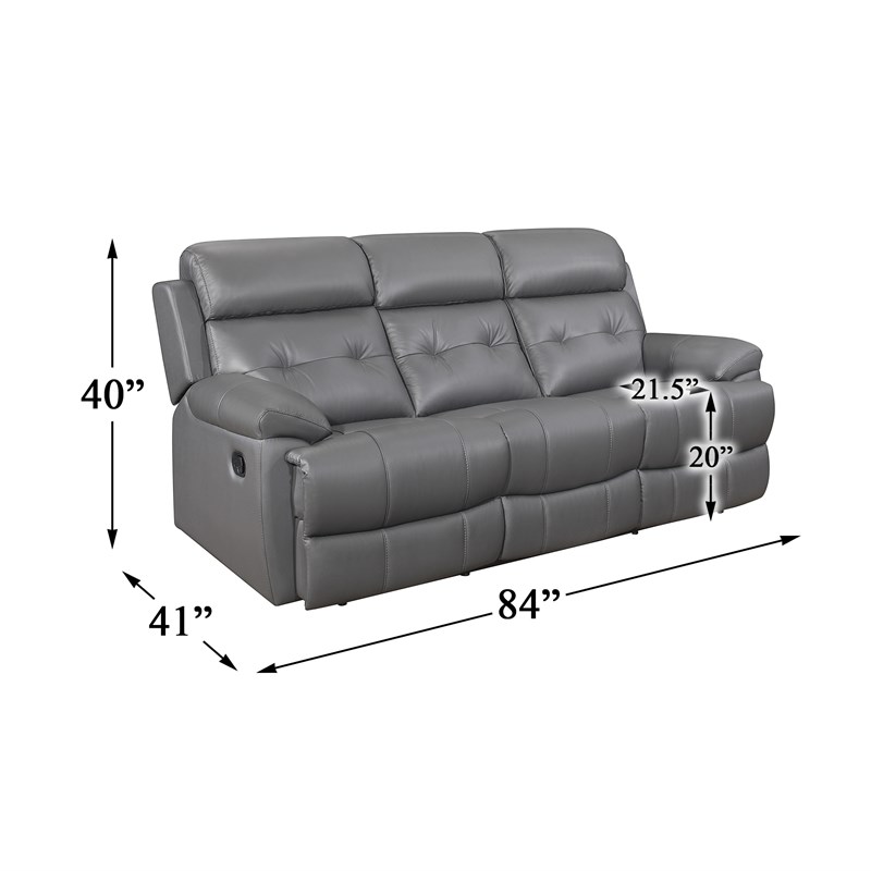 Lexicon Lambent Modern Leather Double Reclining Sofa in Dark Gray