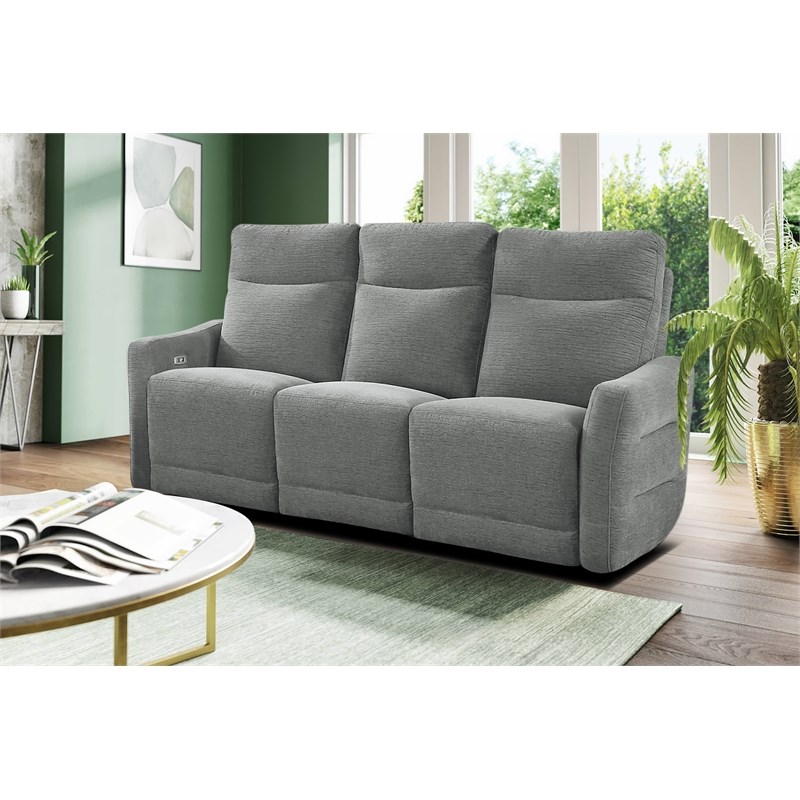 Lexicon Edition Contemporary ChenillePower Double Reclining Sofa in Gray