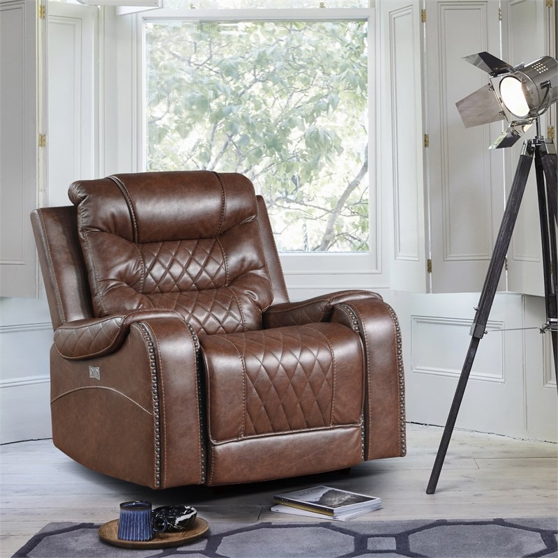 Lexicon Putnam Traditional Microfiber Power Reclining Chair in Brown