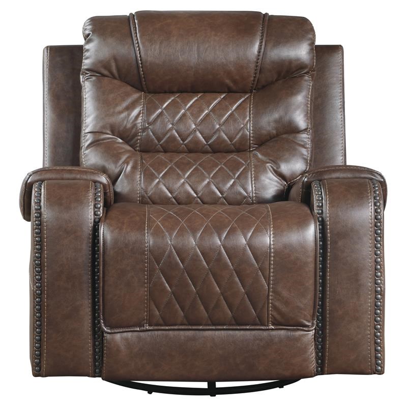 Lexicon Putnam Traditional Microfiber Swivel Glider Reclining Chair in Brown