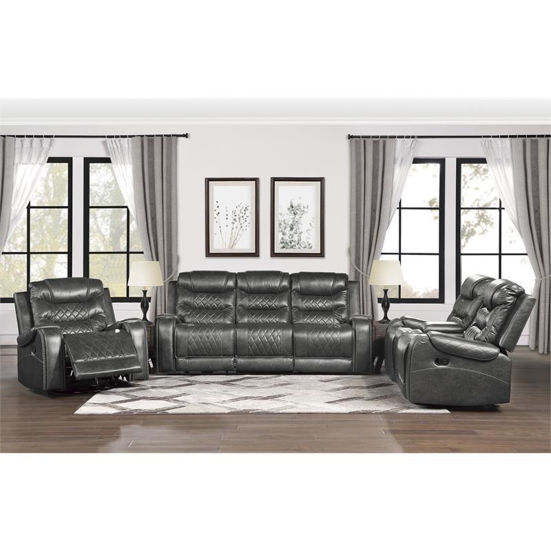 Lexicon Putnam Double Reclining Sofa with Drop-Down Cup Holders in Gray