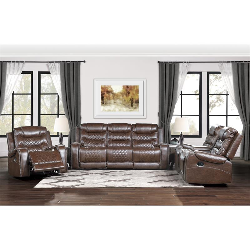 Lexicon Putnam Double Reclining Sofa with Drop-Down Cup Holders in Brown