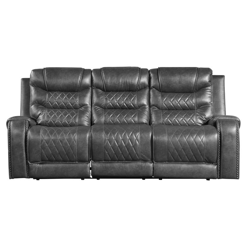 Lexicon Putnam Power Double Reclining Sofa with Drop-Down Cup Holders in Gray