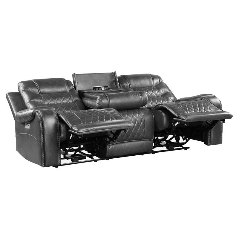 Lexicon Putnam Power Double Reclining Sofa with Drop-Down Cup Holders in Gray