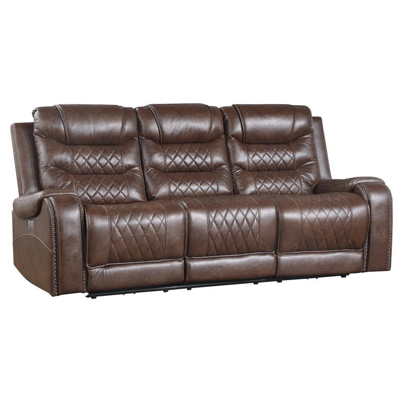 Lexicon Putnam Power Double Reclining Sofa with Drop-Down Cup Holders in Brown