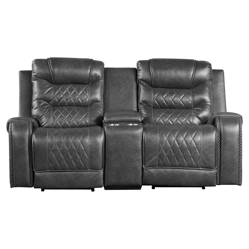 Lexicon Putnam Power Double Reclining Loveseat with Center Console in Gray