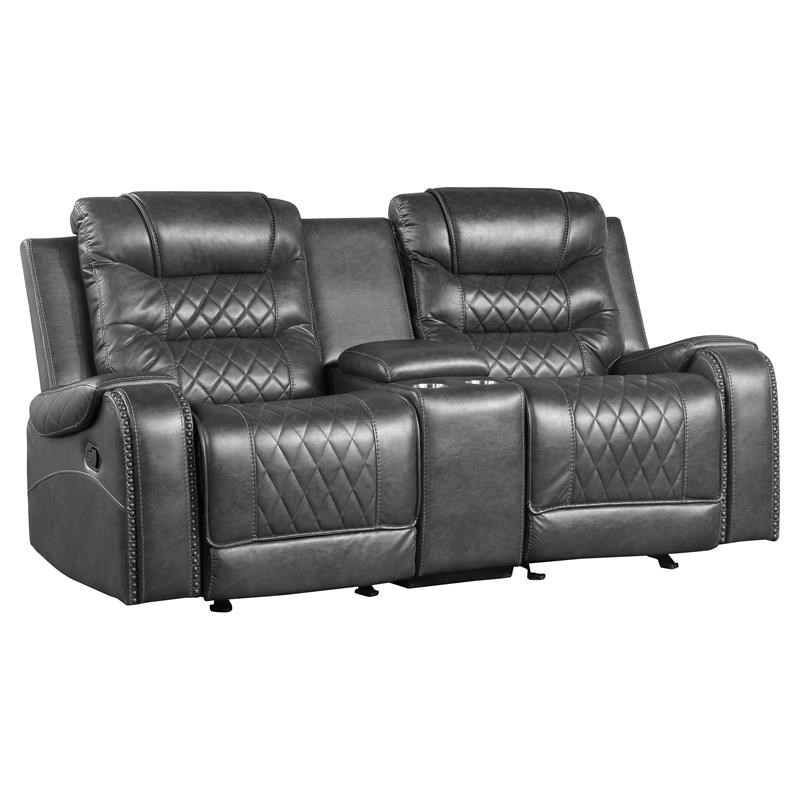 Lexicon Putnam Double Glider Reclining Loveseat with Center Console in Gray