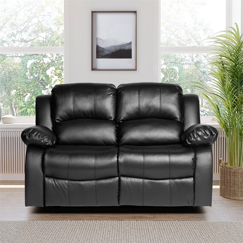 Lexicon Cranley Traditional Faux Leather Double Reclining Loveseat in Black