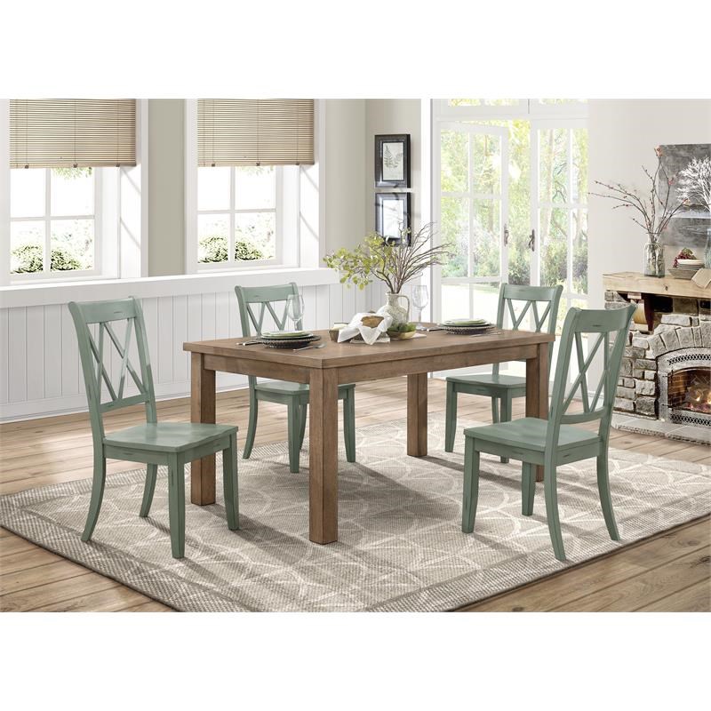 Lexicon Janina 5-Piece Contemporary Wood Dining Set in Natural and Teal