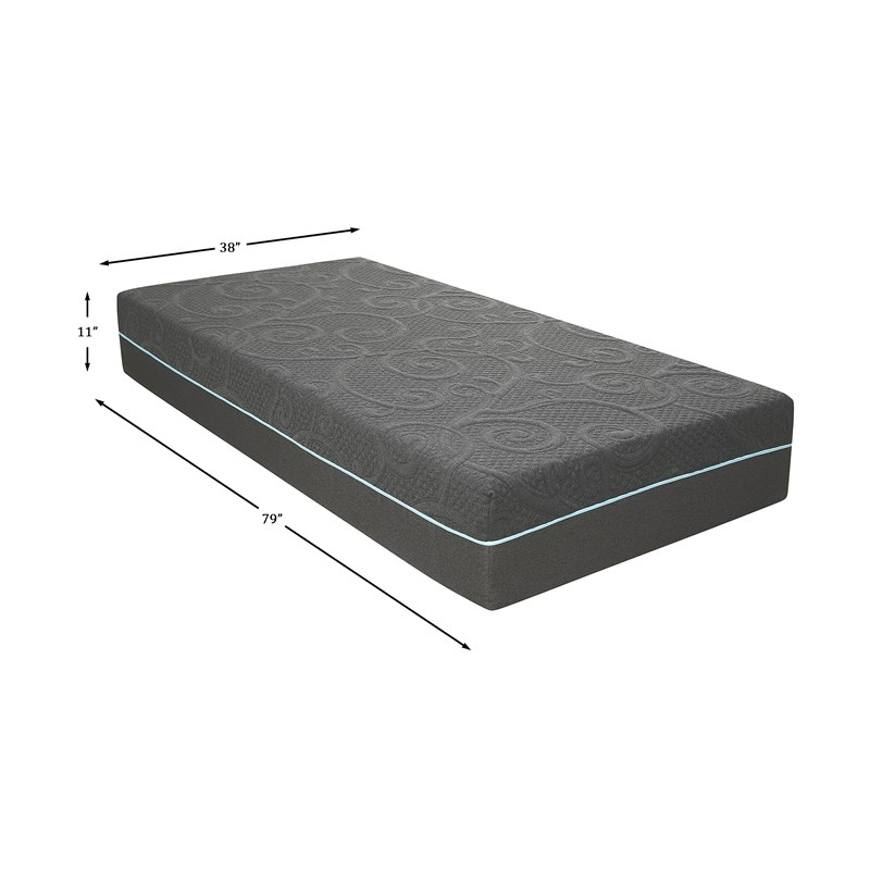 Lexicon Homelegance Bedding Fabric Twin XL EK Gel Memory Hybrid Mattress in Gray