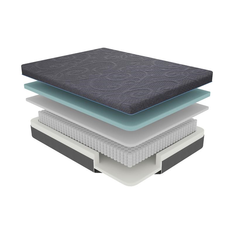 Lexicon Homelegance Bedding Fabric Split EK Gel Memory Hybrid Mattress in Gray