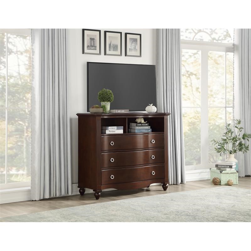Lexicon Meghan 3 Dovetail Drawers Traditional Wood Media Chest in Espresso
