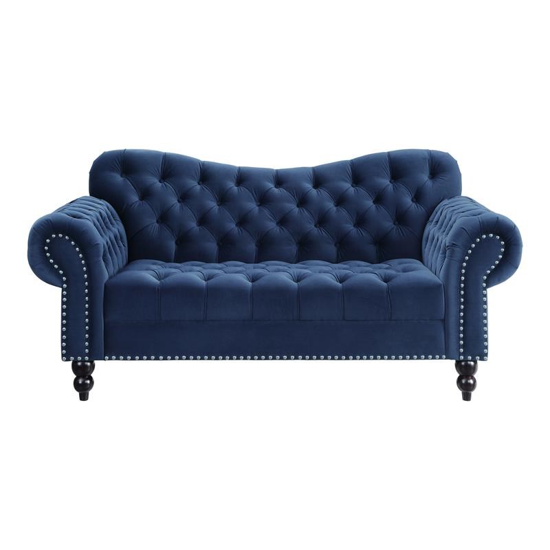 Lexicon Rosalie Traditional Velvet Loveseat with Nailhead Trim in Navy