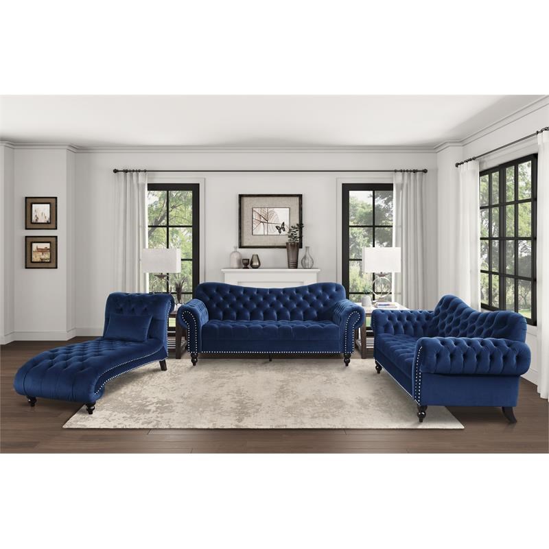 Lexicon Rosalie Traditional Velvet Loveseat with Nailhead Trim in Navy