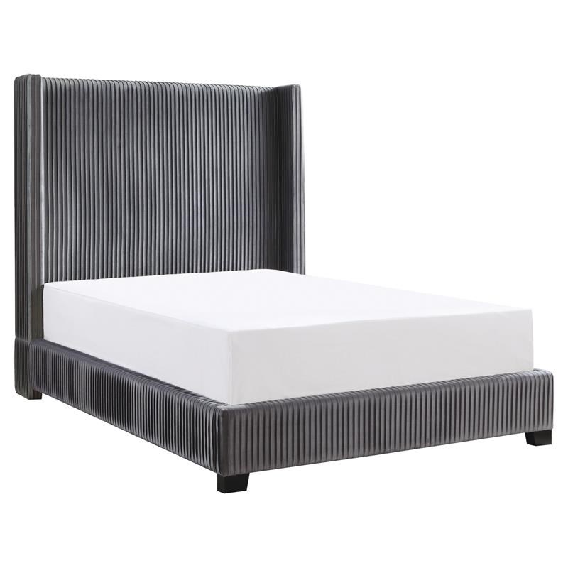 super king grey velvet bed