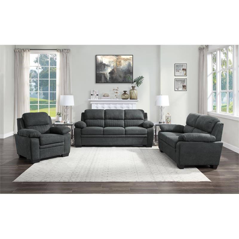 Lexicon Holleman Modern Textured Fabric Sofa with Pillow-top Arms in Dark Gray