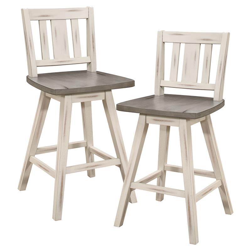 Lexicon Amsonia Slat Back Counter Height Dining Swivel Chair in White (Set of 2)