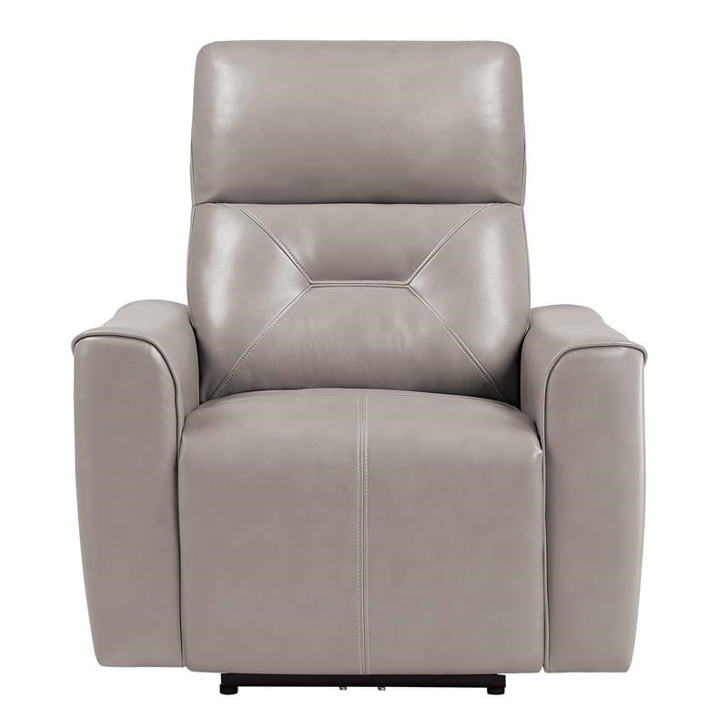 Lexicon Burwell Faux Leather Power Reclining Chair with USB Port in Light Gray