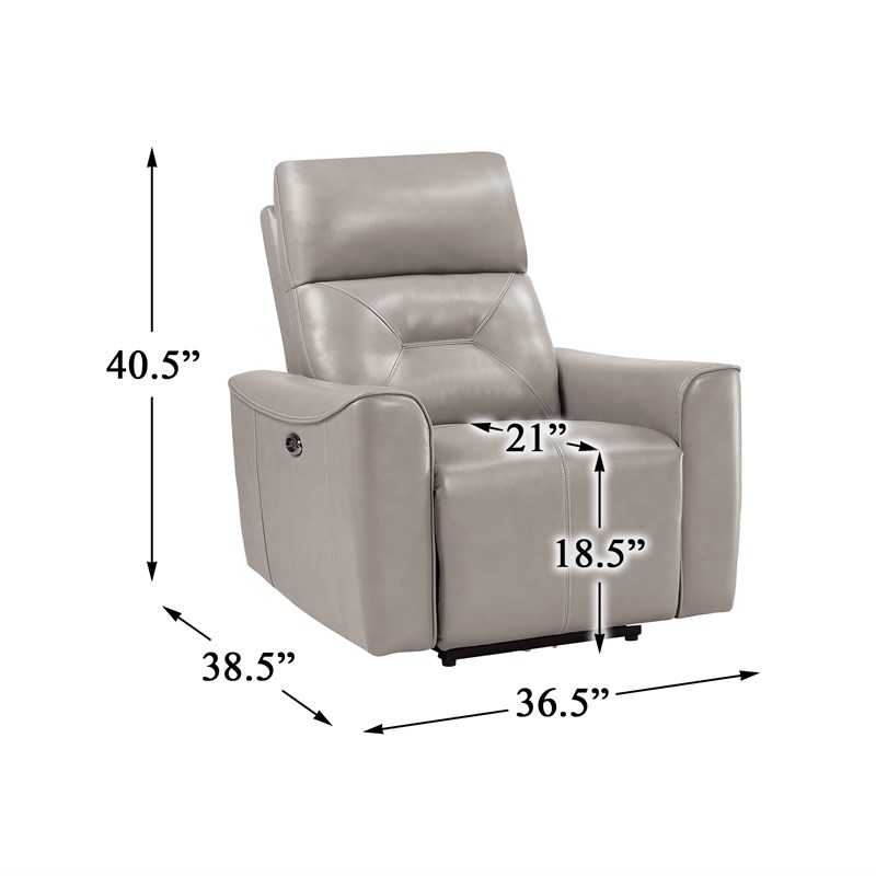 Lexicon Burwell Faux Leather Power Reclining Chair with USB Port in Light Gray