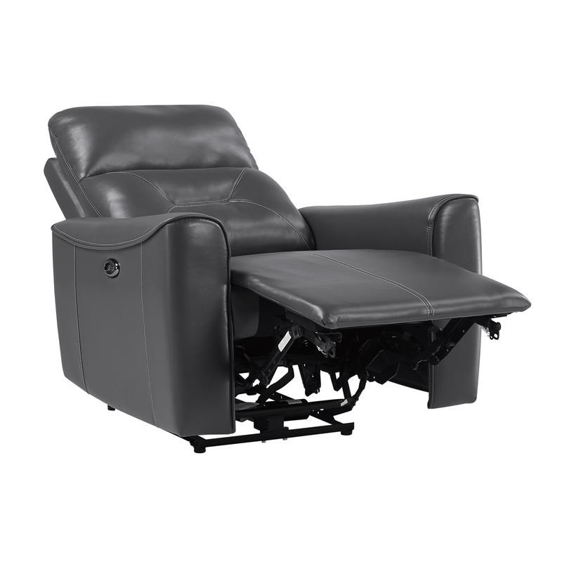 Lexicon Burwell Faux Leather Power Reclining Chair with USB Port in Dark Gray