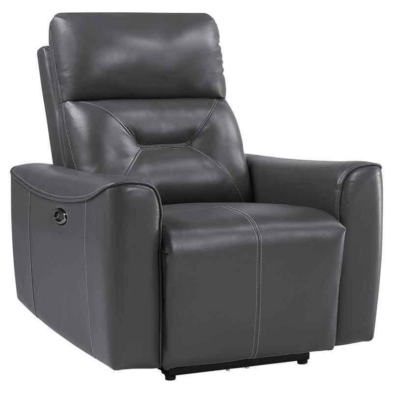 Lexicon Burwell Faux Leather Power Reclining Chair with USB Port in Dark Gray