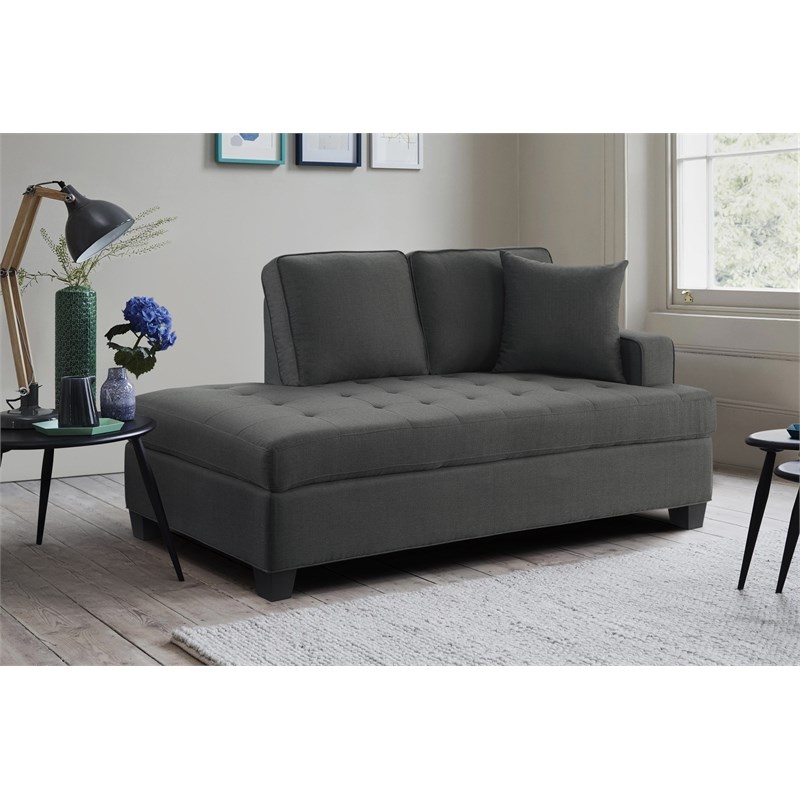 Lexicon Elmont Transitional Textured Fabric Chaise with 1 Pillow in Charcoal