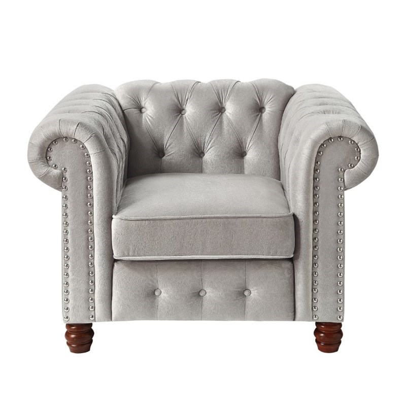 Lexicon Welwyn Velvet Chesterfield Chair in Gray | Homesquare