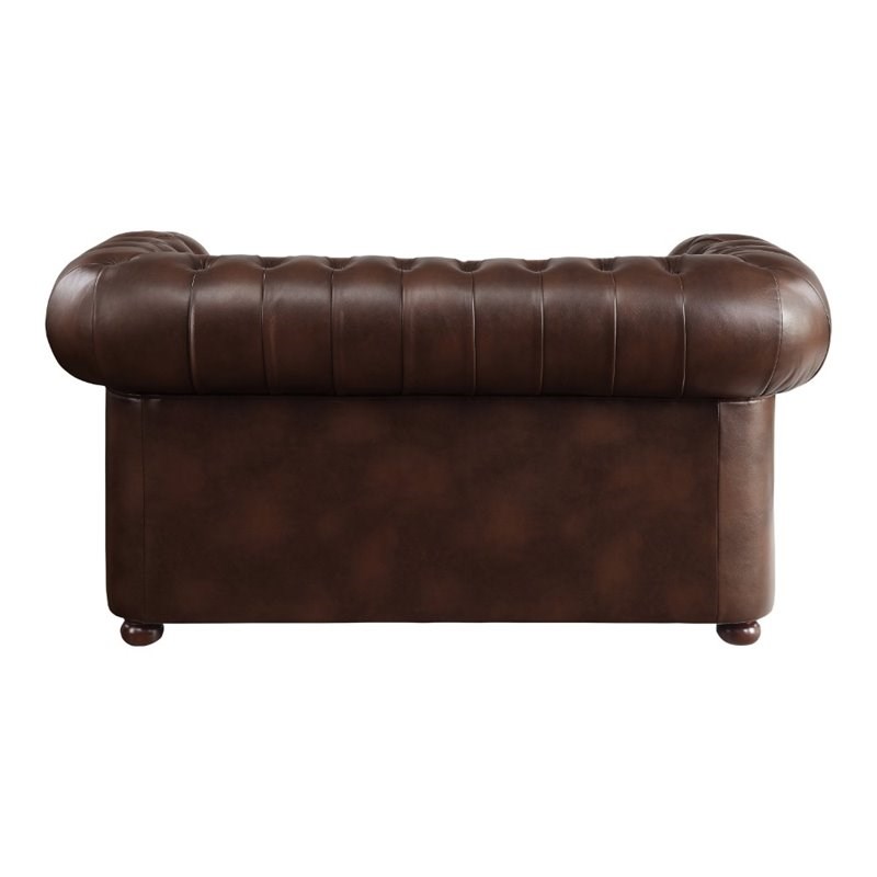 Lexicon Tiverton Breathable Faux Leather Chesterfield Loveseat in Brown