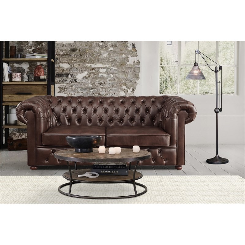 Lexicon Tiverton Breathable Faux Leather Chesterfield Sofa in Brown