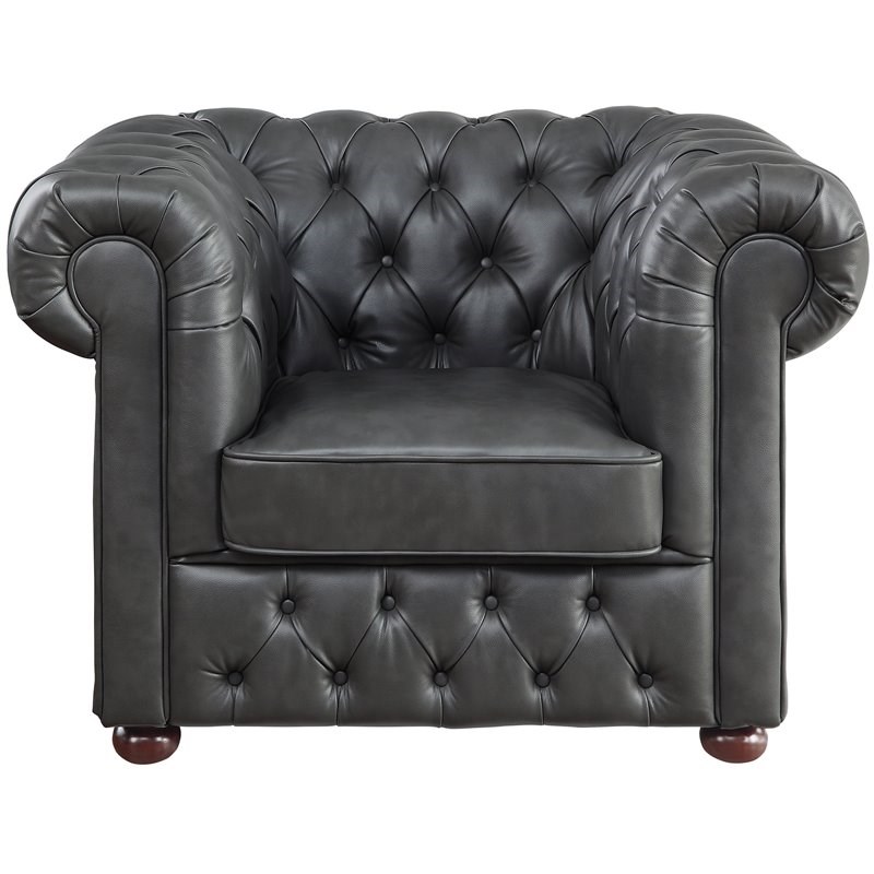 Lexicon Tiverton Faux Leather Tufted Chesterfield Arm Chair in Gray and Brown