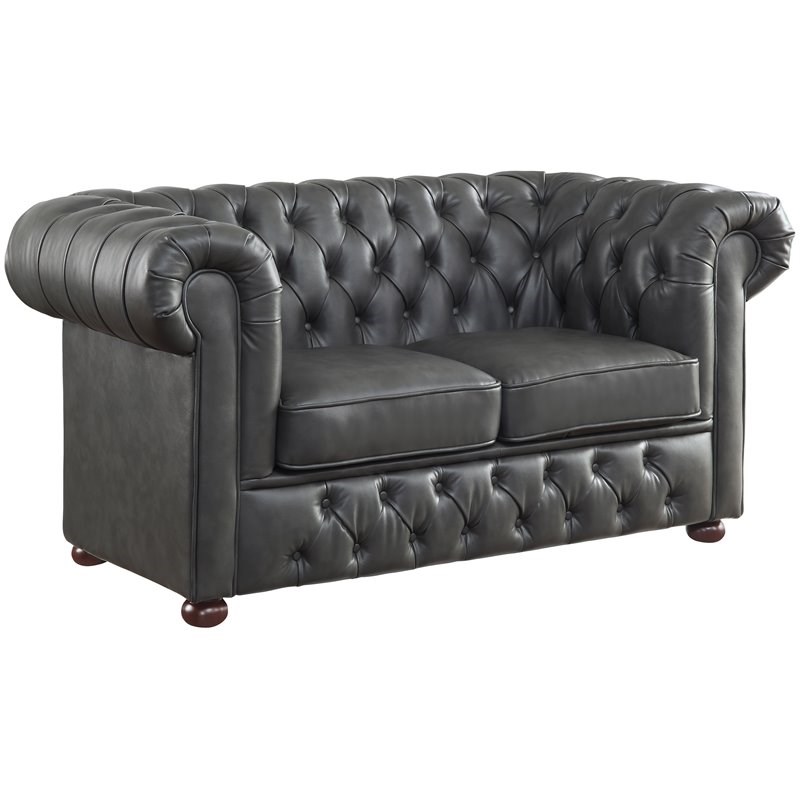 Lexicon Tiverton Faux Leather Tufted Chesterfield Loveseat in Gray and Brown