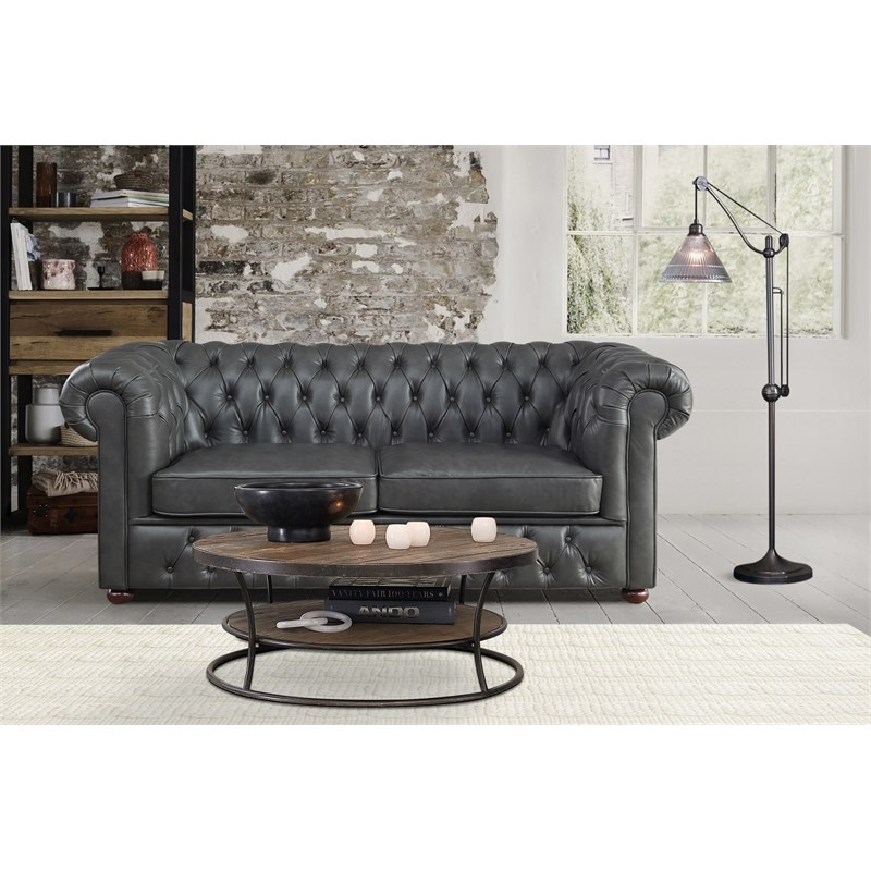 Lexicon Tiverton Faux Leather Tufted Chesterfield Sofa in Gray and Brown