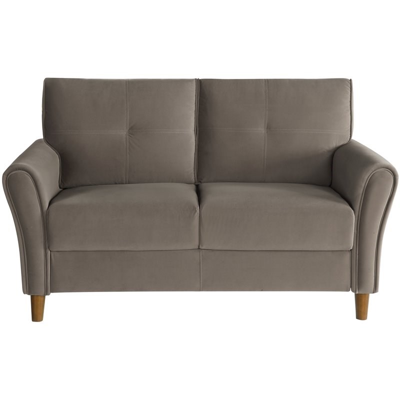 Lexicon Dunleith Modern Contemporary Velvet Tufted Loveseat in Brown and Walnut