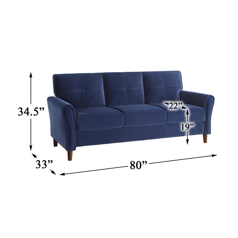 Lexicon Dunleith Modern Contemporary Velvet Tufted Sofa in Blue and Walnut