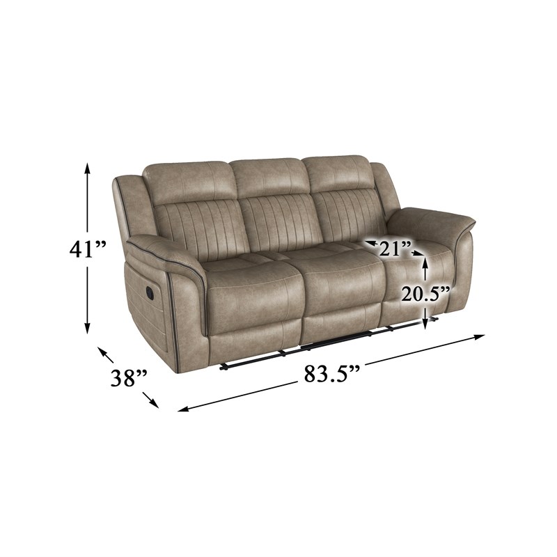 Lexicon Centeroak Modern Contemporary Microfiber Reclining Sofa in Sandy Brown