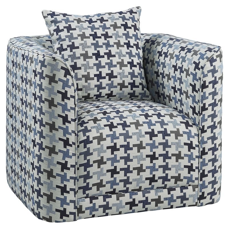 Lexicon Jayne Chenille Swivel Chair in Ivory and Blue