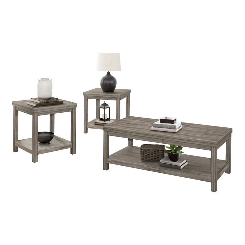 Lexicon Bainbridge 3-piece Transitional Wood Occasional Tables in Weathered Gray