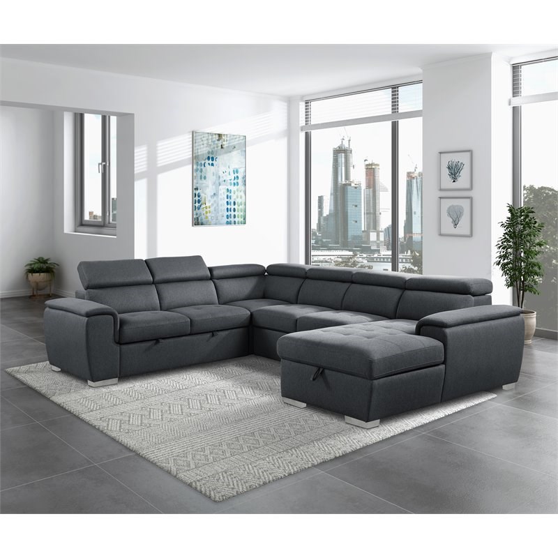 Lexicon Berel 4-piece Fabric Sectional with Pull-Out Bed in Dark Gray