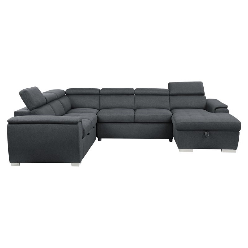 Lexicon Berel 4-piece Fabric Sectional with Pull-Out Bed in Dark Gray