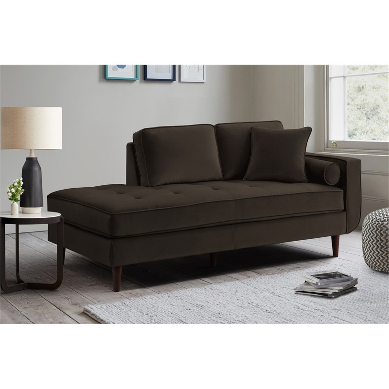 Lexicon Contemporary Wood Chaise in Chocolate Velvet