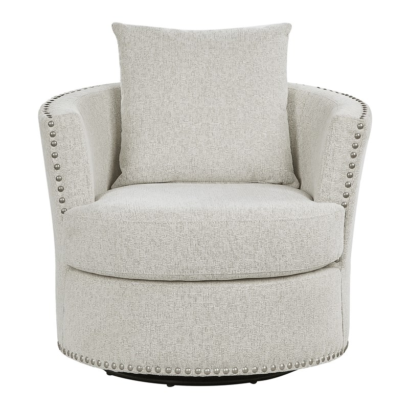 Lexicon Contemporary Wood Swivel Chair in Beige Chenille