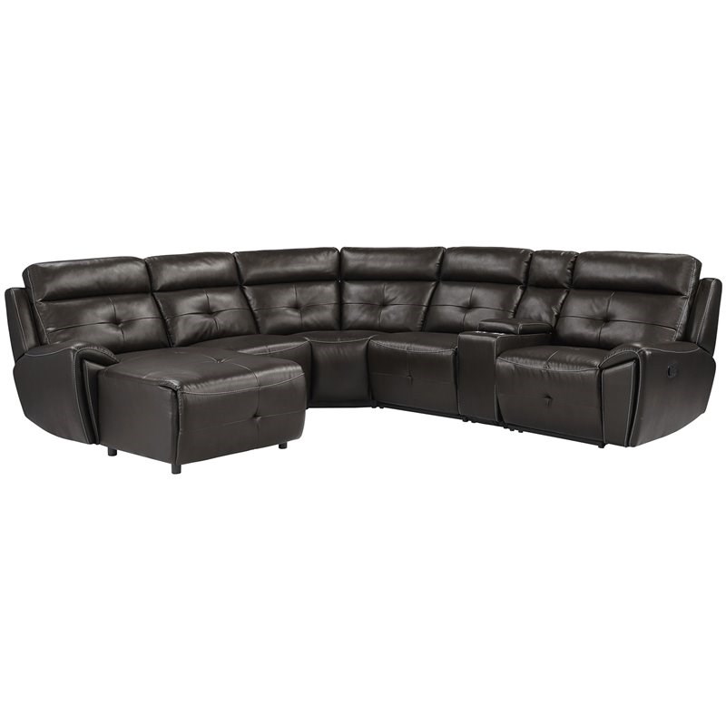 Lexicon 6-Piece Faux Leather Modular Recliner Sectional with Left Chaise - Brown